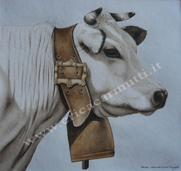 quadro tecnica ad acquerello titolo mucca a boves