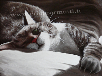 quadro tecnica olio su tela cm30x40 titolo ritratto di gatto le smorfie